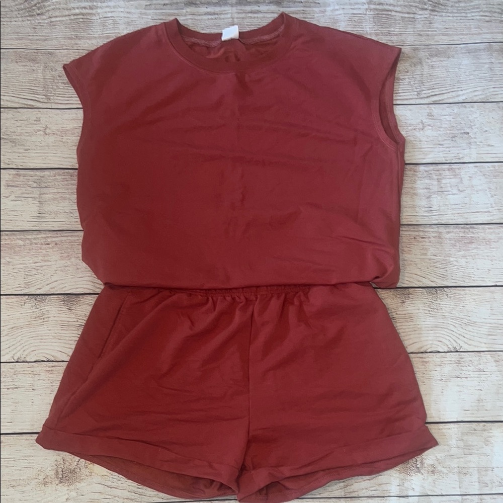 Women's Rust Sleeveless Top and Shorts Set